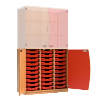 Wellentüren-Unterschrank, 99 cm hoch, 105x50 cm (B/T), Tür rechts rot, 